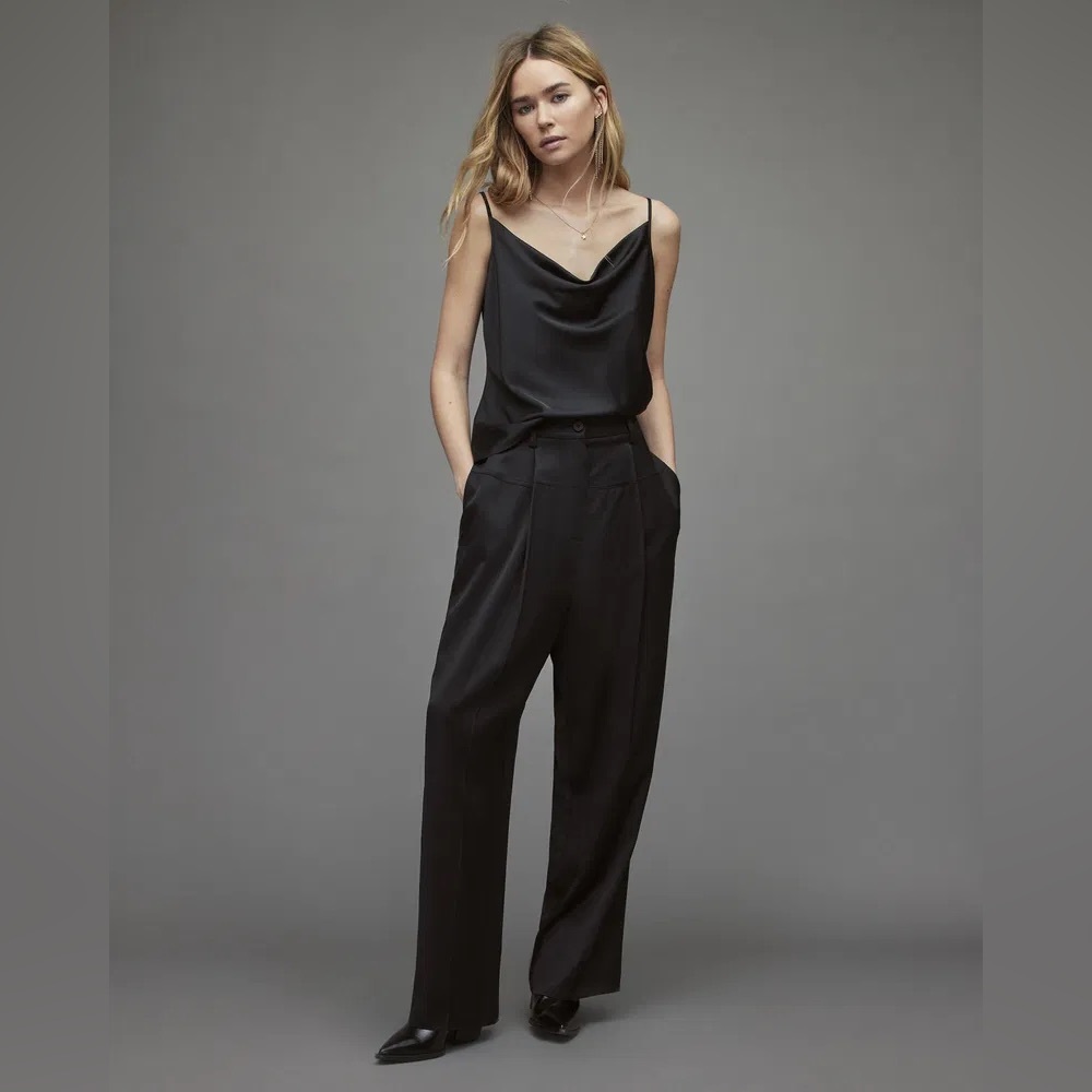 Allsaints Women’s Black Norah High-Rise, Wide-Leg Relaxed Trousers‎ sz 6